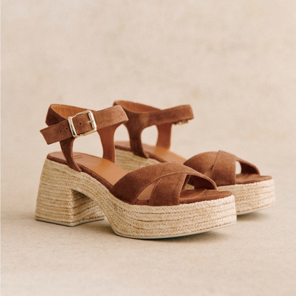 Sézane MANON ESPADRILLES - Brown Suede Platform Sandals - Size 8/8.5 (size 39)